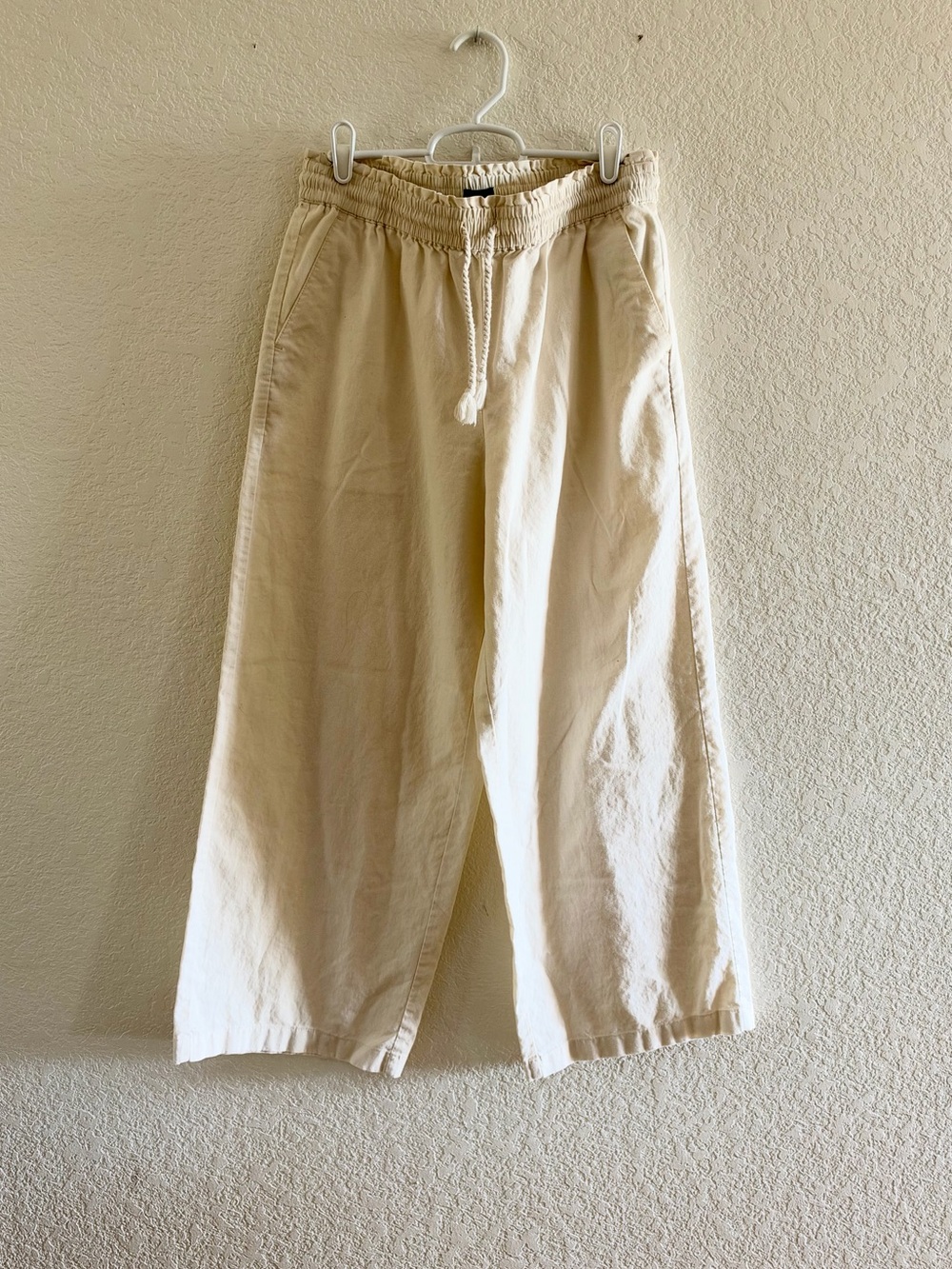 J. Crew Cream Linen Cotton Blend Cropped Wide Leg Paper Bag Pants Sz M Coastal